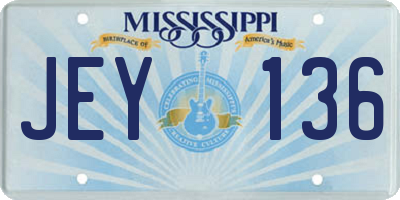 MS license plate JEY136