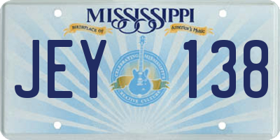 MS license plate JEY138