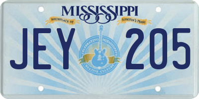 MS license plate JEY205