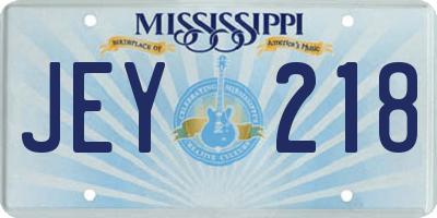MS license plate JEY218