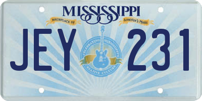 MS license plate JEY231
