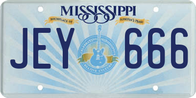 MS license plate JEY666