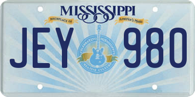 MS license plate JEY980