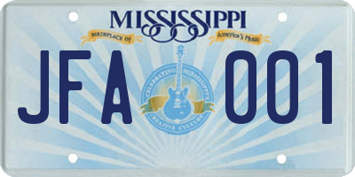 MS license plate JFA001