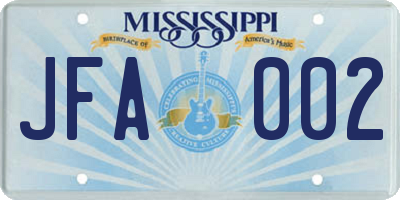 MS license plate JFA002