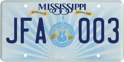 MS license plate JFA003