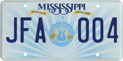 MS license plate JFA004
