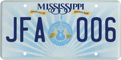 MS license plate JFA006