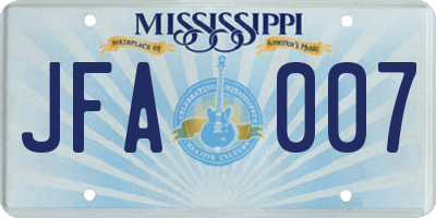 MS license plate JFA007