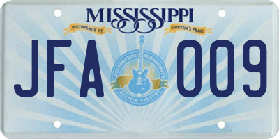 MS license plate JFA009