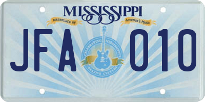 MS license plate JFA010