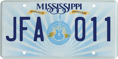 MS license plate JFA011