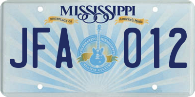 MS license plate JFA012