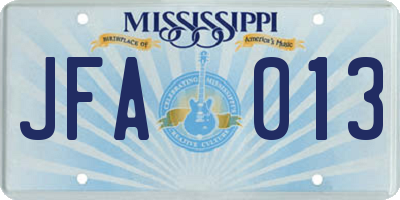 MS license plate JFA013