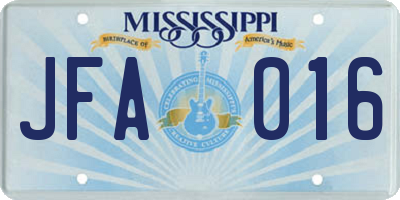 MS license plate JFA016