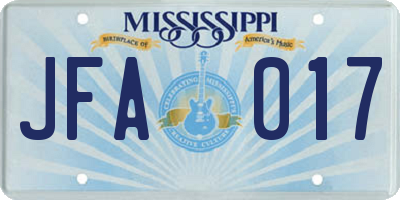 MS license plate JFA017