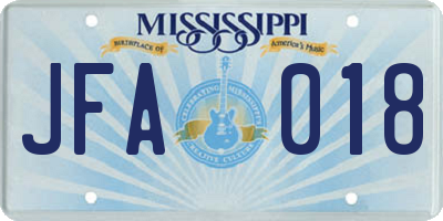 MS license plate JFA018