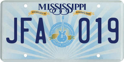 MS license plate JFA019