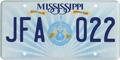MS license plate JFA022