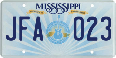 MS license plate JFA023