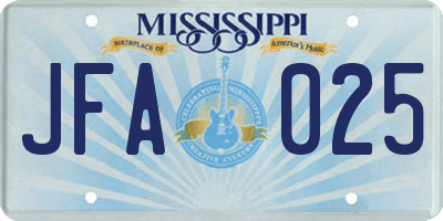 MS license plate JFA025