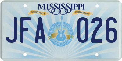 MS license plate JFA026