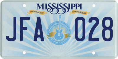 MS license plate JFA028