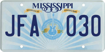 MS license plate JFA030