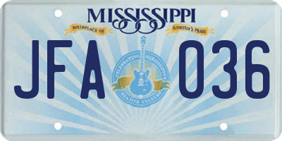 MS license plate JFA036