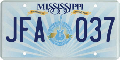 MS license plate JFA037