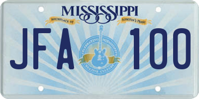 MS license plate JFA100