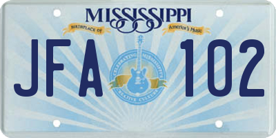 MS license plate JFA102