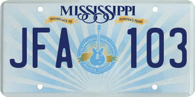 MS license plate JFA103