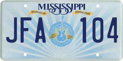 MS license plate JFA104