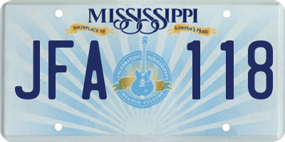MS license plate JFA118