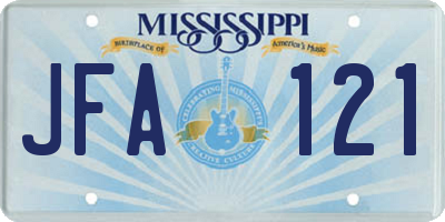 MS license plate JFA121