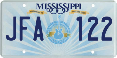 MS license plate JFA122