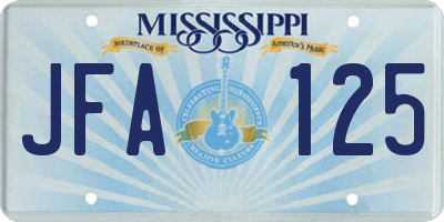 MS license plate JFA125
