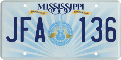 MS license plate JFA136