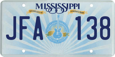 MS license plate JFA138