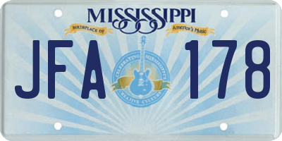 MS license plate JFA178