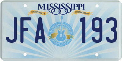 MS license plate JFA193
