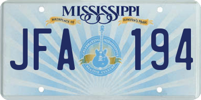 MS license plate JFA194
