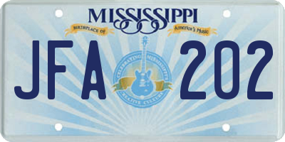 MS license plate JFA202