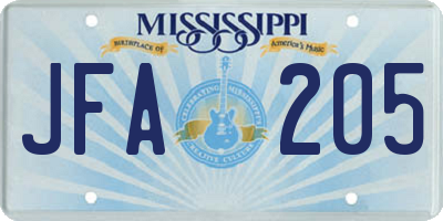 MS license plate JFA205