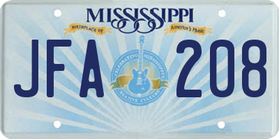 MS license plate JFA208