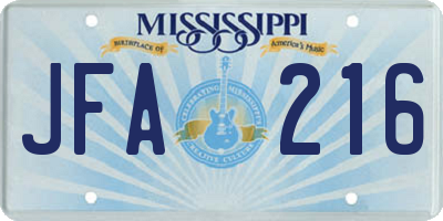MS license plate JFA216