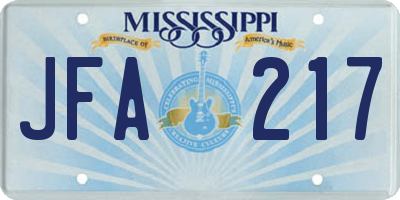 MS license plate JFA217