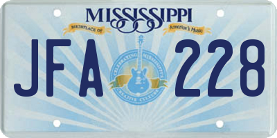MS license plate JFA228