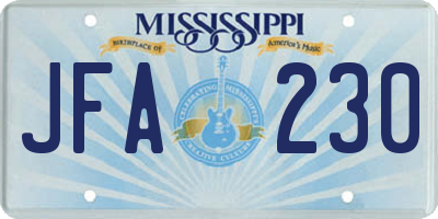 MS license plate JFA230